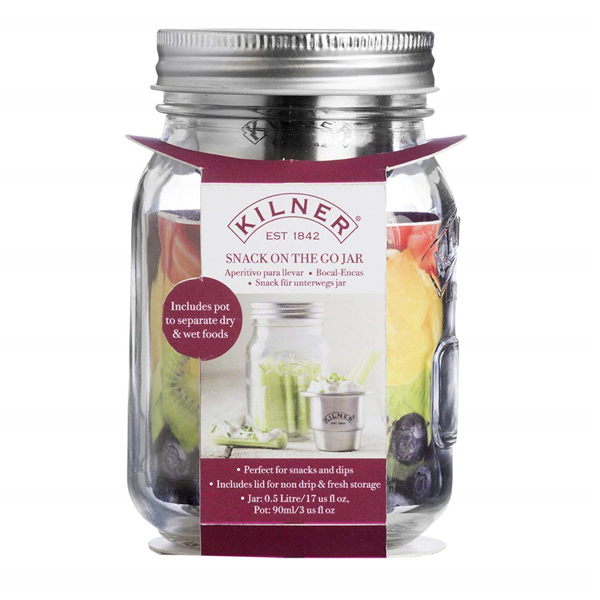 Kilner Snack On The Go Glass Jar Set Stainless Steel Cup Keeps Dry  Ingredients Separate from Wet Foods, 17-Fluid Ounces, 0.5L