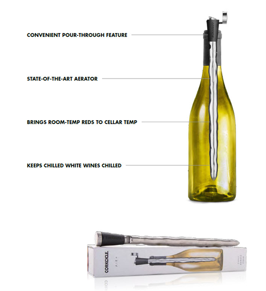 Corkcicle Air - Stainless Steel Wine Cork, Chiller & Aerator