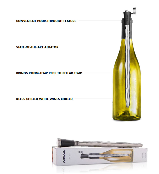 Corkcicle Air - Stainless Steel Wine Cork, Chiller & Aerator Corkcicle Air - Stainless Steel Wine Cork, Chiller & Aerator