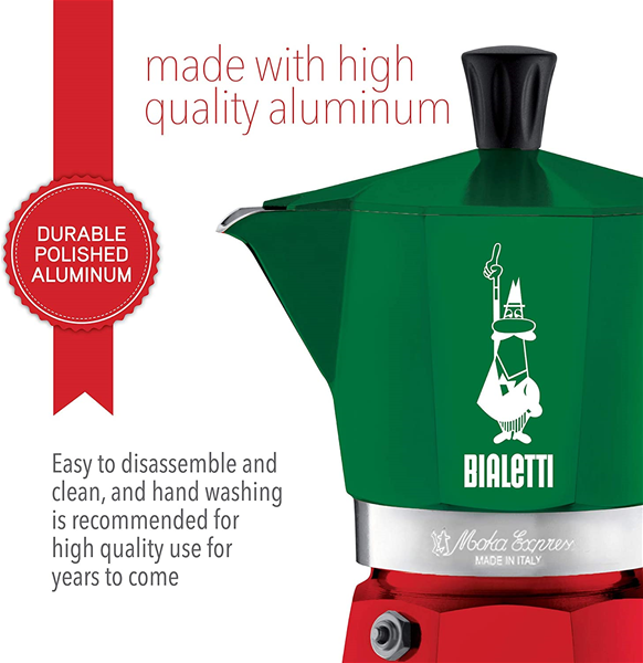 Bialetti Moka Stove Top Espresso Maker 6 Cup Tri Color Italian