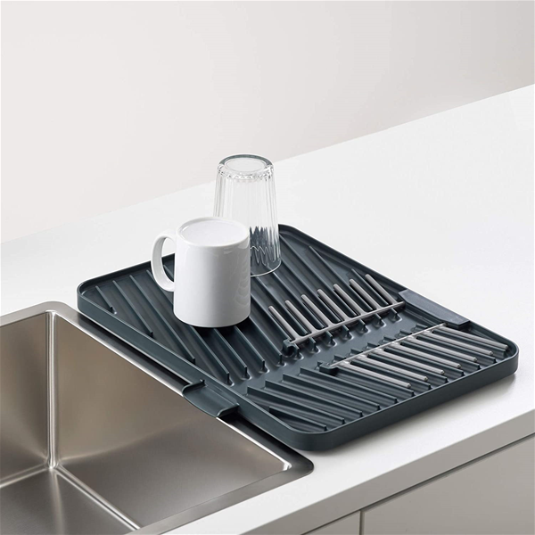 Joseph Joseph Flip Up Drain Board with Foldable Dish Rack Gray