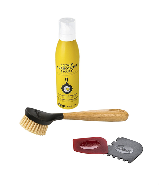 Lodge A-CAREC1 Cast Iron Care Kit w/ 6 oz Seasoning Spray, Pan Scraper,  Handle Holder, & Scrub Brush