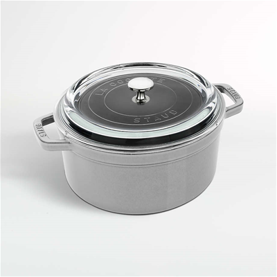 Staub Cast Iron 4 Qt. Round Cocotte with Glass Lid - Grey