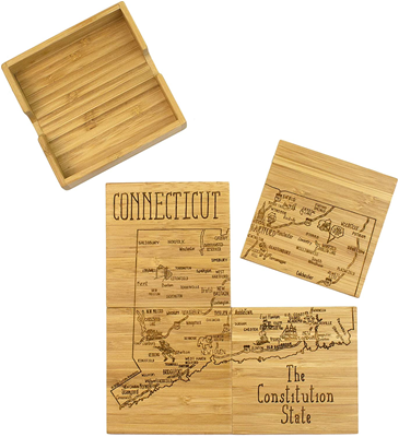 Totally Bamboo Connecticut State Puzzle 4 Piece Bamboo Coaster Set