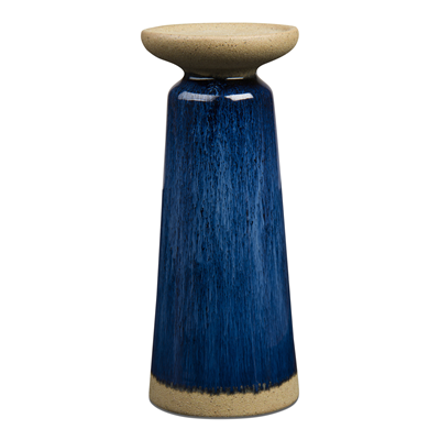 Glazed Tall Pillar Candle Holder - Blue
