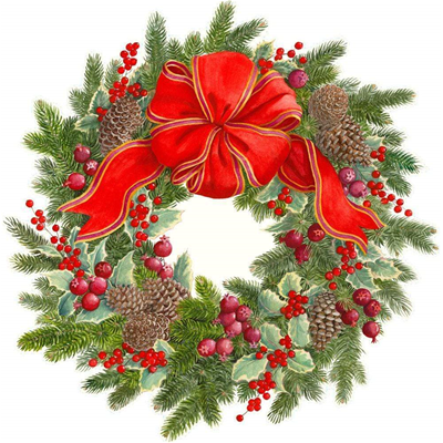 Caspari Evergreen Wreath Die-Cut Placemat