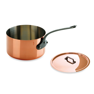 Mauviel M'Heritage Copper 2.7-Quart Sauce Pan and Lid with Cast Iron Handle 