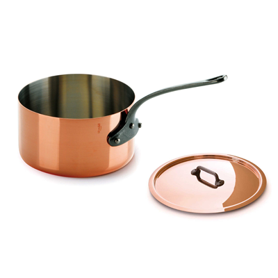 Mauviel M'Heritage Copper 3.6-Quart Sauce Pan and Lid with Cast Iron Handle 