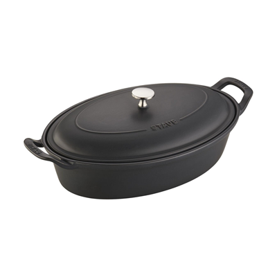 Staub Ceramic Oval Covered Baker - Matte Black