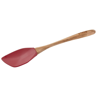 Staub Olivewood Handled Large Silicone Spatula - Grenadine