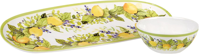 Certified International Oval Tray with Dip Bowl Set - Lemon Zest