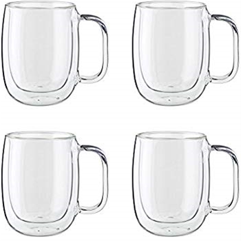 Zwilling J.A. Henckels Sorrento Plus 4 Piece Double Wall Glass Coffee Mug Set, Clear, 12 oz