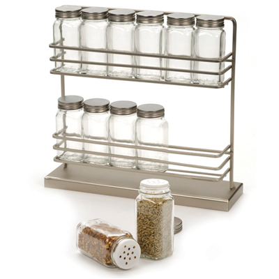 RSVP Stainless Steel Two-Tier Spice Rack with 12 Bottles  