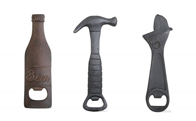 TAG Cast Iron Bottle Openers: Hammer, Wrench and Bottle