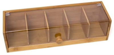 Lipper Bamboo 5-Section Tea Box with Acrylic Cover 