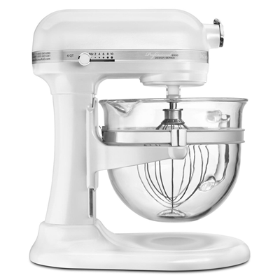 KitchenAid 6 Quart Professional 6500 Stand Mixer- Glass Bowl - Frosted Pearl 
