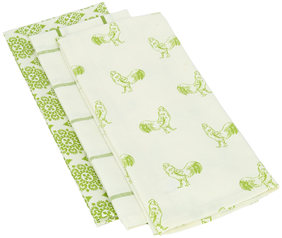 Mahogany Rooster Light Green Kitchen Towel Set of 3 