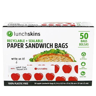LunchSkins Recyclable + Sealable Paper Sandwich & Snack Bags - Apple 