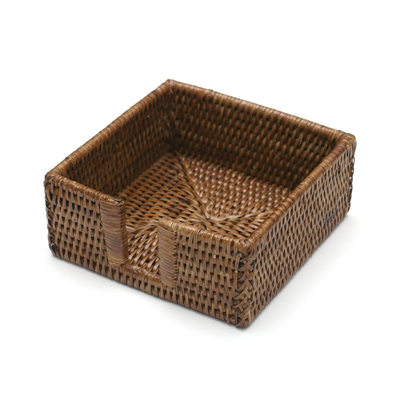 Caspari Rattan Cocktail Napkin Holder - Dark Natural 