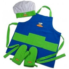 Curious Chef 4-Piece Child Chef Textile Set (Blue / Green) 