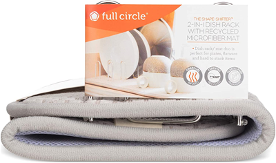 Full Circle Shape Shifter Microfiber Dish Mat + Rack, Gray