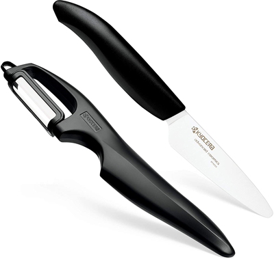Kyocera Advanced Ceramic 3-inch Paring Knife with Vertical Double Edge Peeler - Black