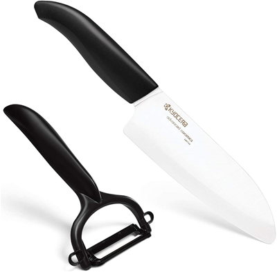 Kyocera Advanced Ceramic 5.5" Santoku Knife with Y Peeler - Black 