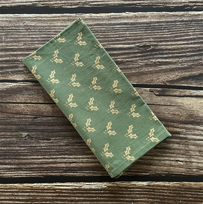 Holiday Napkin Gold Holly on Green