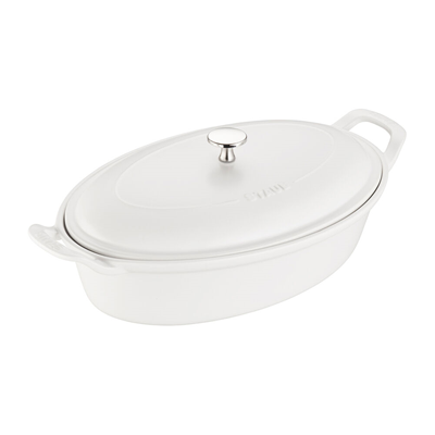 Staub Ceramic Oval Covered Baker - Matte White