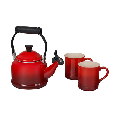 Le Creuset Demi Kettle and Mugs Set - Cerise