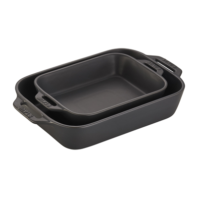 Staub Ceramic Rectangle Baking Dish Set, Matte Black - Set of 2