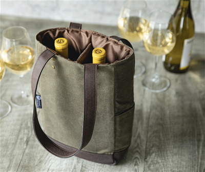 2 BOTTLE INSULATED WINE COOLER BAG, (KHAKI GREEN WITH BEIGE ACCENTS)
