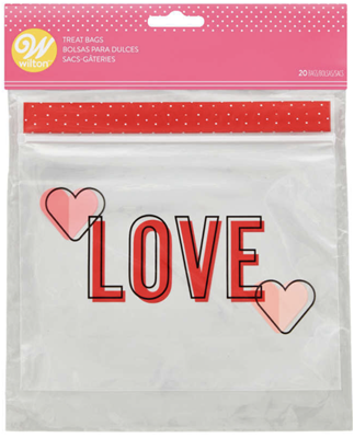 Wilton Clear “LOVE" and Hearts Valentine's Day Resealable Treat Bags - 20-Count