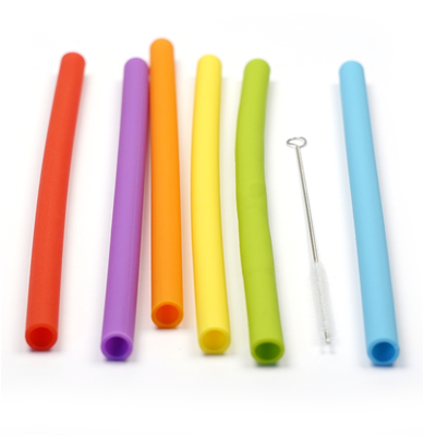 RSVP 10" Silicone Smoothie Straws - Pack of 6 with Cleaning Brush