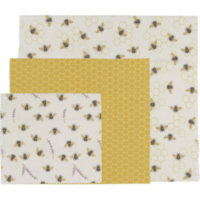 Beeswax Wraps, Set of 3 - BeeBeeswax Wraps, Set of 3 - Bee
