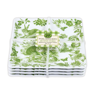 MDW Melamine Serveware Canape Plate Set - Bunny Toile - Set of 4 