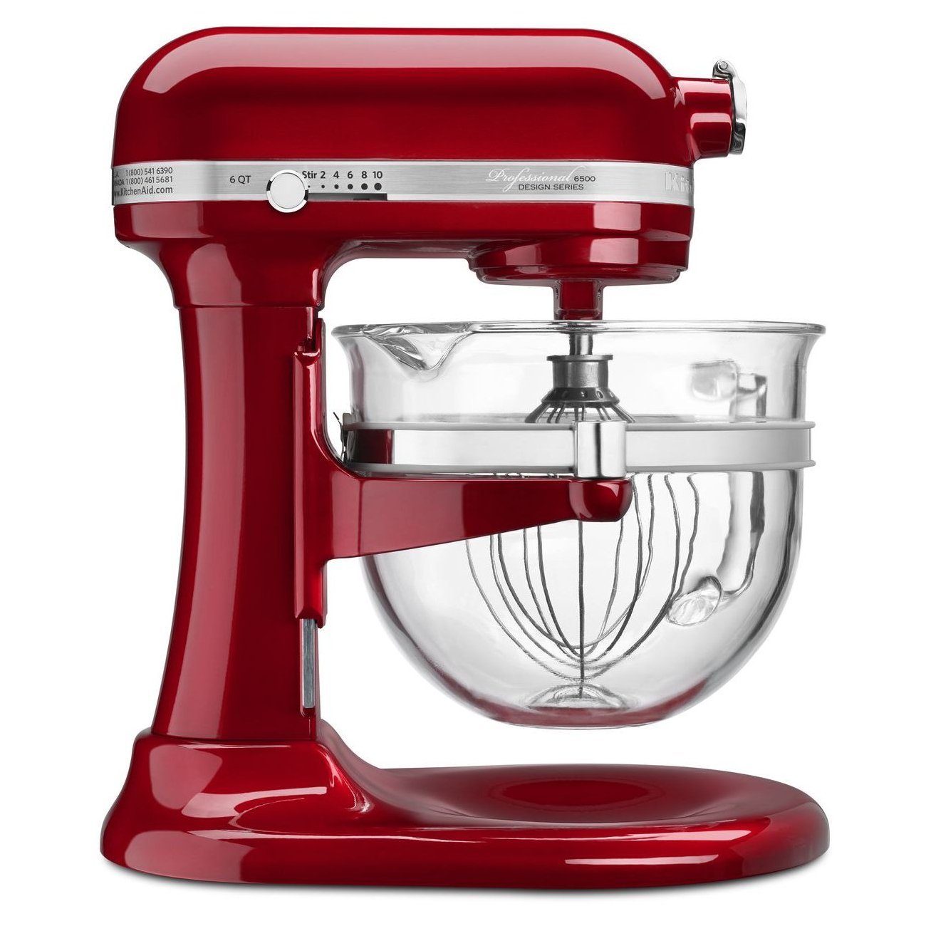 KitchenAid 6 Quart Professional 6500 Stand Mixer Glass Bowl Candy Apple Red