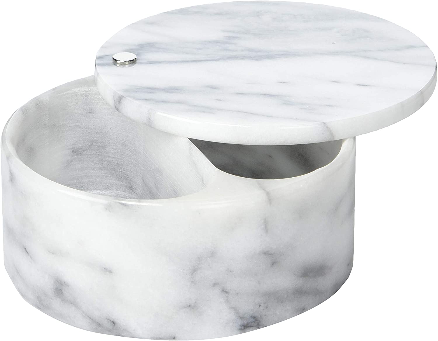White Marble RSVP Salt Box with Swivel Top