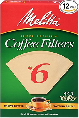 Melitta #6 Natural Brown Cone Coffee Filters - 40 Count