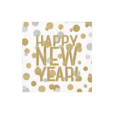 Confetti Happy New Year Boxed Paper Cocktail Napkins in White