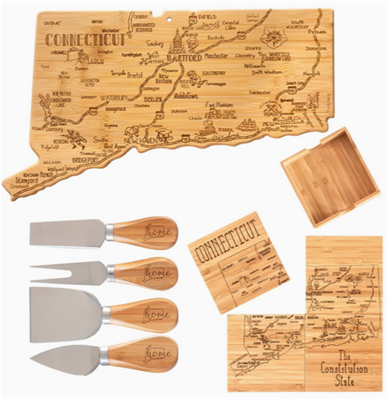 Totally Bamboo Connecticut Set: Charcuterie Board, Cheese Tools & Coasters 