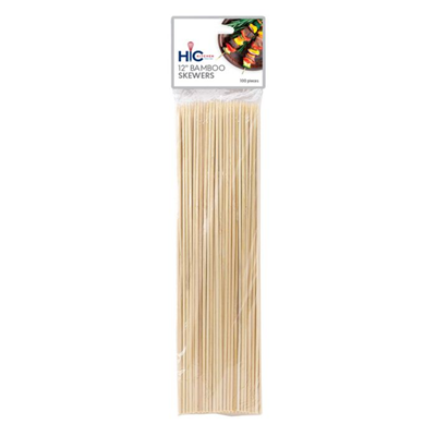 HIC Kitchen 12" Bamboo Skewer - Pack 100
