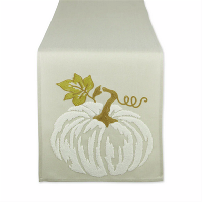 DII White Pumpkin Embroidered Table Runner