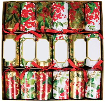 Caspari Holly Chintz Christmas Crackers - Box of 6