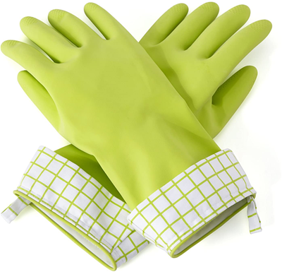 Full Cricle Splash Control Natural Latex Washing Up Gloves - Green - Medium / Large 