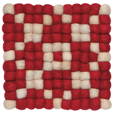 Now Designs Recycled Wool Square Felt Dot Trivet - Cranberry 
