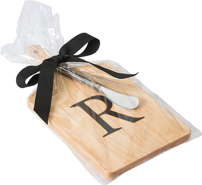 "T" Monogram Maple Cheese Board & Spreader Set  