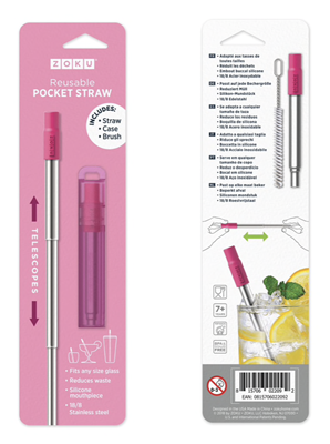 Zoku Reusable Pocket Straw - Berry