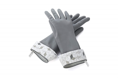 Full Circle "Splash Patrol" Small/Medium Natural Latex Cleaning and Dish Gloves - Grey 